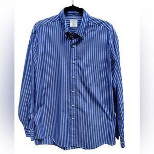Brooks Brothers Med Blue and White Striped 100% Cotton Long Sleeve Dress Shirt